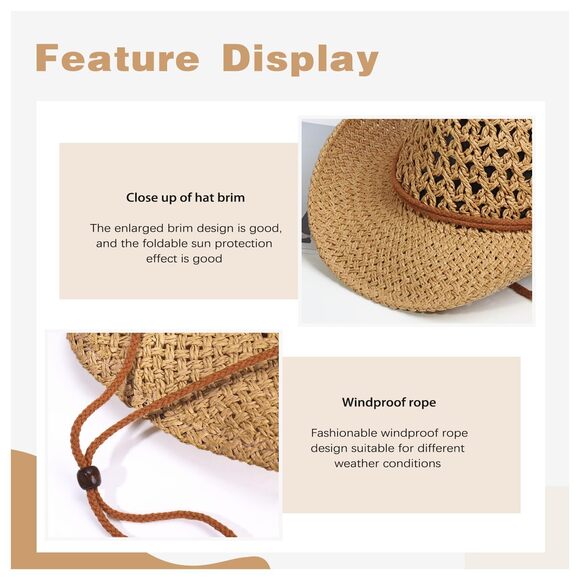 9731 Straw Cowboy Hats Western Cowgirl Hat Foldable Wide Brim